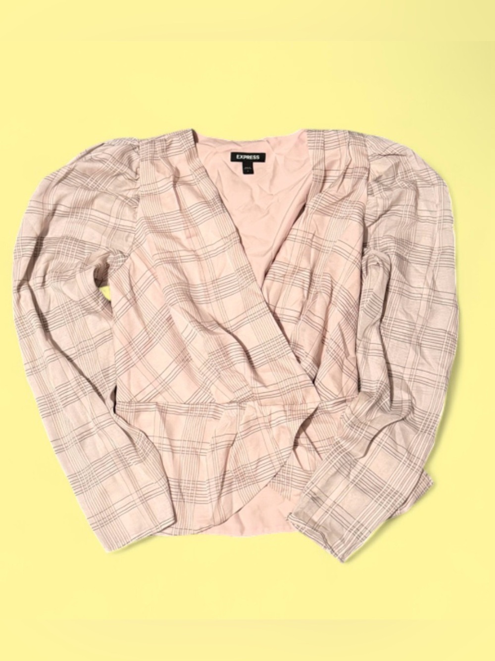 Express Light Pink Plaid Wrap Blouse
